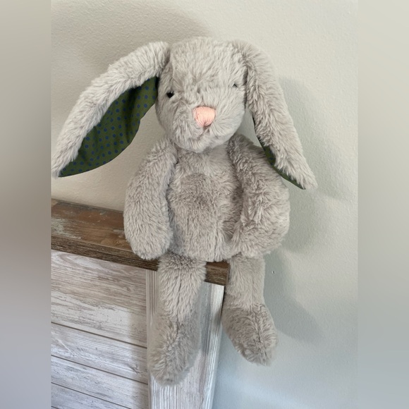 Manhattan Toy Plush Gray Bunny Rabbit  Green Ears Plastic Eyes 15" - Picture 1 of 7
